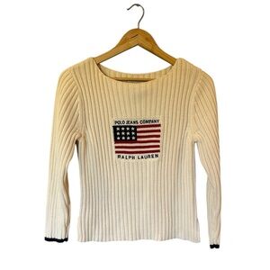 Vintage 100% Cotton Ribbed Ralph Lauren Sweater XL